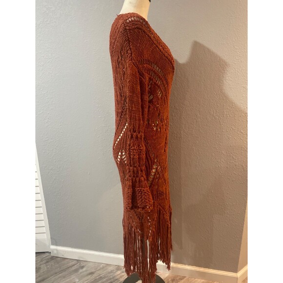 Free People Constellation Crochet Midi Sweater Dress Tunic size S Fringe Hem - Picture 6 of 13